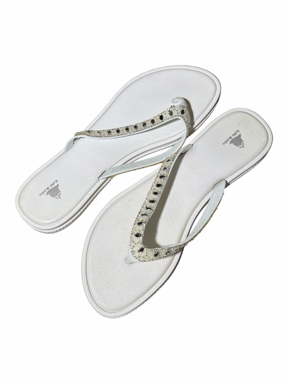 Aloha Island Embellished White Jeweled Thong Sandals - Women's size 11, EU42